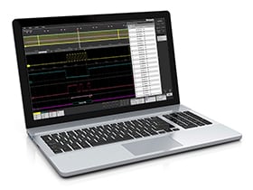 Image of a laptop showing a Tektronix PC software on the screen