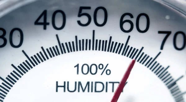A close-up view of a humidity sensor dial display.