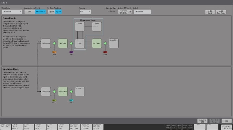 Tek Signal Integrity Modeling Software User Interface - Mid Circuit SAP