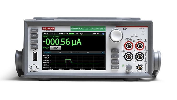 A Keithley DMM measuring current.  A 3 A current input on the front panel is connected to a built-in shunt.