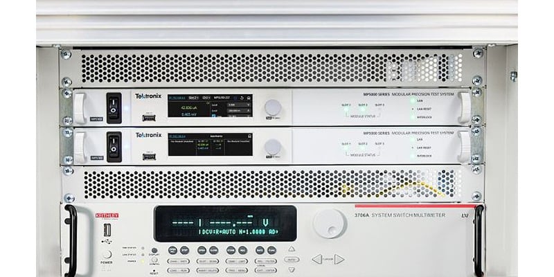 MP5000 Series racked with the 3706A digital multimeter switch