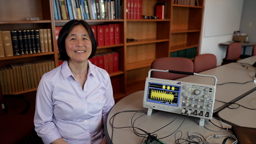 Dr. Lina Reiss of Oregon Health & Science University uses oscilloscopes in her research on cochlear implants