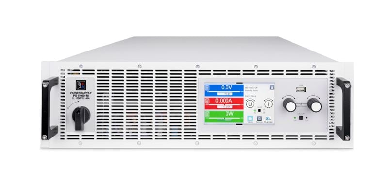 Front view of EA-PSB 10000 3U high, 15 kW bidirectional power supply/electronic load with regeneration.
