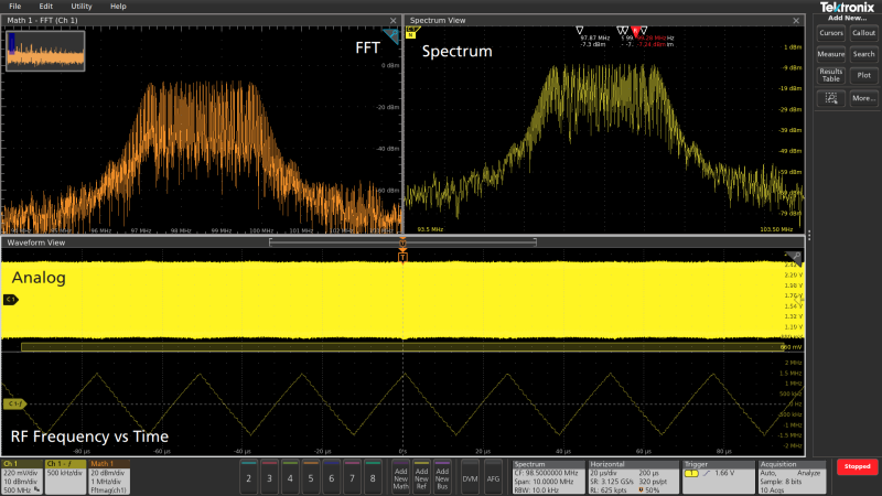 A graphic user interface displaying FFT optimized vs Spectrum View.