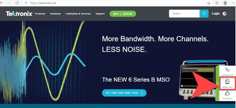 Tektronix home page download button