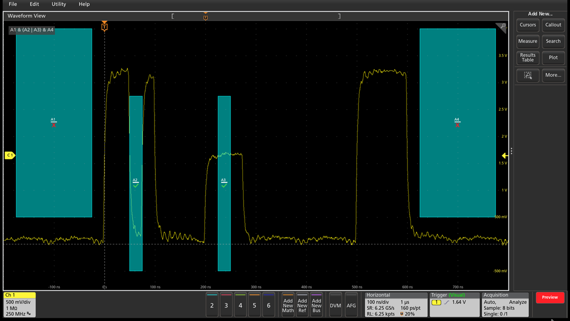 Visual triggering on the 4 Series MSO provides multiple, customizable zones