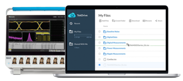 Oscilloscope cloud software integration with TekDrive
