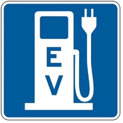 An image of an electric vehicle charging station highway road sign. Source: https://afdc.energy.gov/