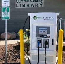 Photo of a public EV charging station that uses Level 2 or DC Fast Charging. Source: https://afdc.energy.gov/