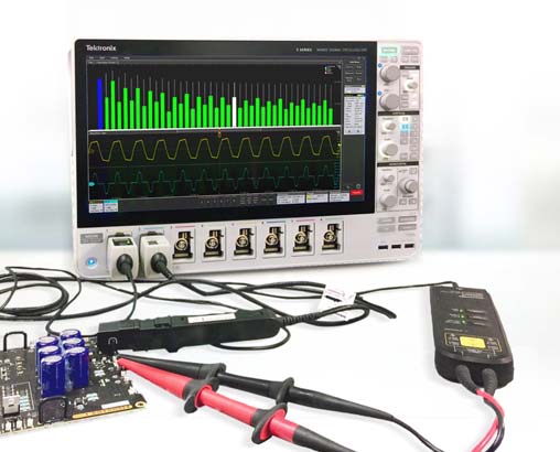 Oscilloscope probe connected to a DUT