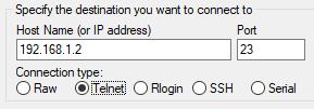 Telnet connection settings example