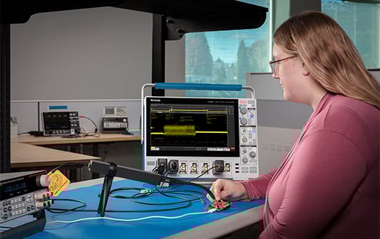 TICP IsoVu Isolated Current Probe with 4 Series B MSO measuring low-level dynamic currents.