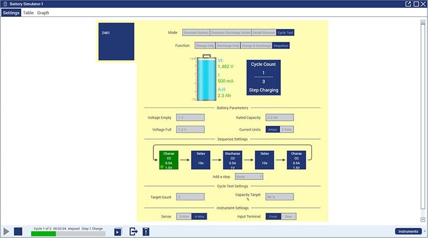 Screenshot of the graphical user interface, demonstrating the battery sequencing function introduced in KickStart v2.11.5