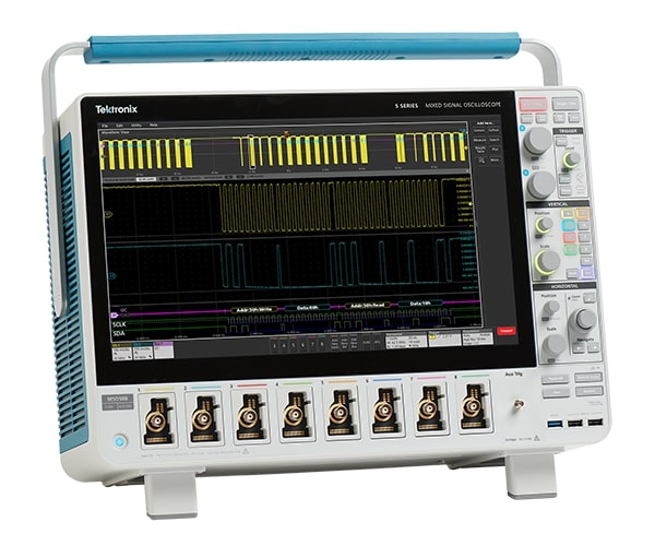 A Tektronix 5 Series B MSO displaying digital and analog signals