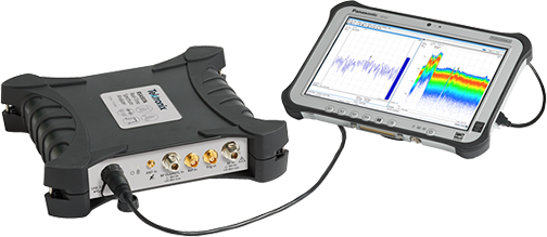 RSA500 series spectrum analyzer connected to a small monitor