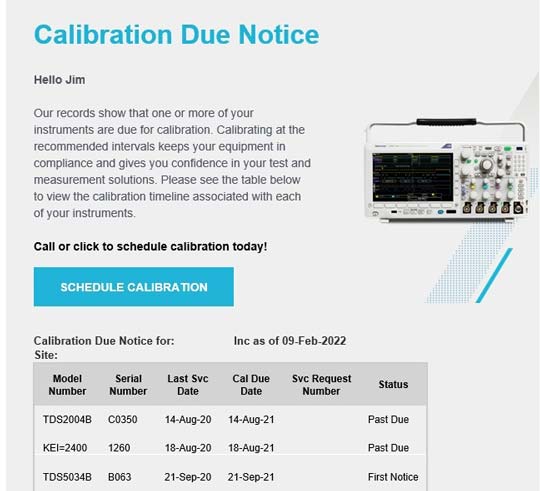Calibration Due Notice