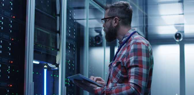Engineer working on the data center power system