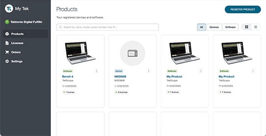Tektronix License Management System - Products Page
