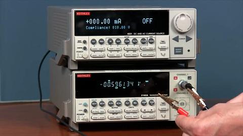 Make low resistance measurements using the Model 6221 current source and Model 2182A nano voltmeter