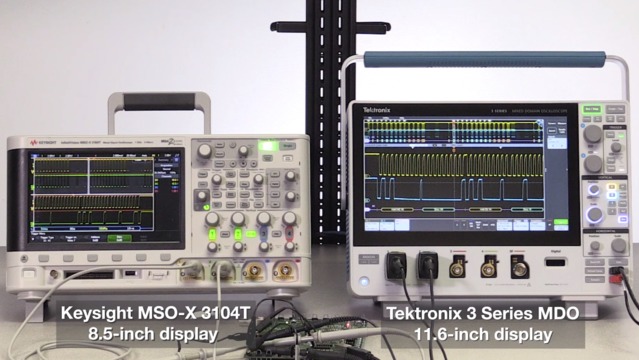Tektronix 3 Series MDO vs Keysight Technologies DSOMSOX 3000T Series Oscilloscopes Display Compariso