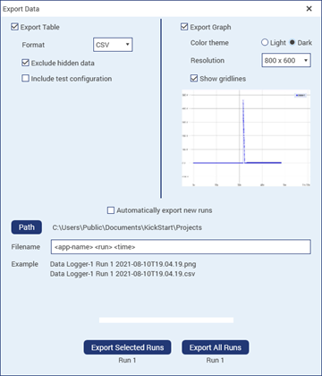 The export window and settings of KickStart The export window and settings of KickStart