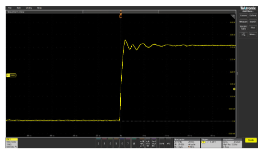 Screenshot from an oscilloscope showing a signal from a probe with a 6.5-inch probe ground clip