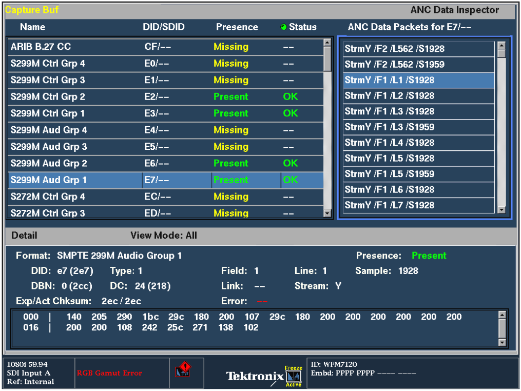 ANC Data Inspector in Buffer mode