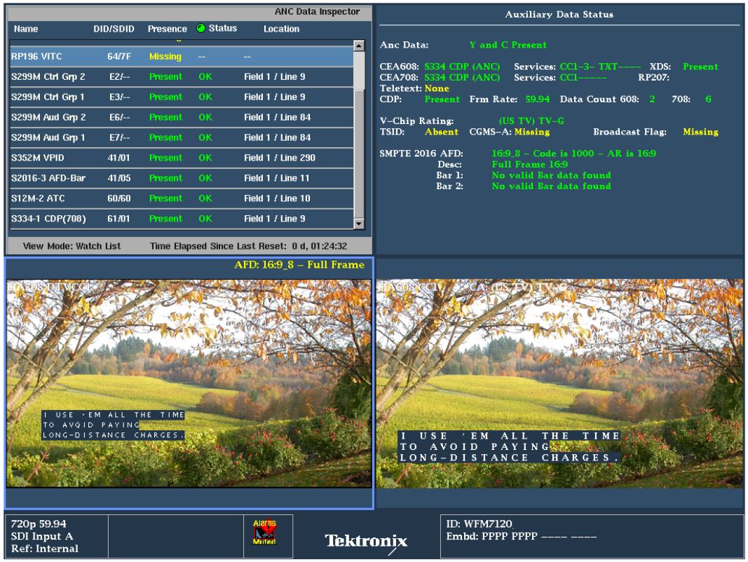 FlexVu™ showing simultaneous picture decodes of 608 and 708 closed captions