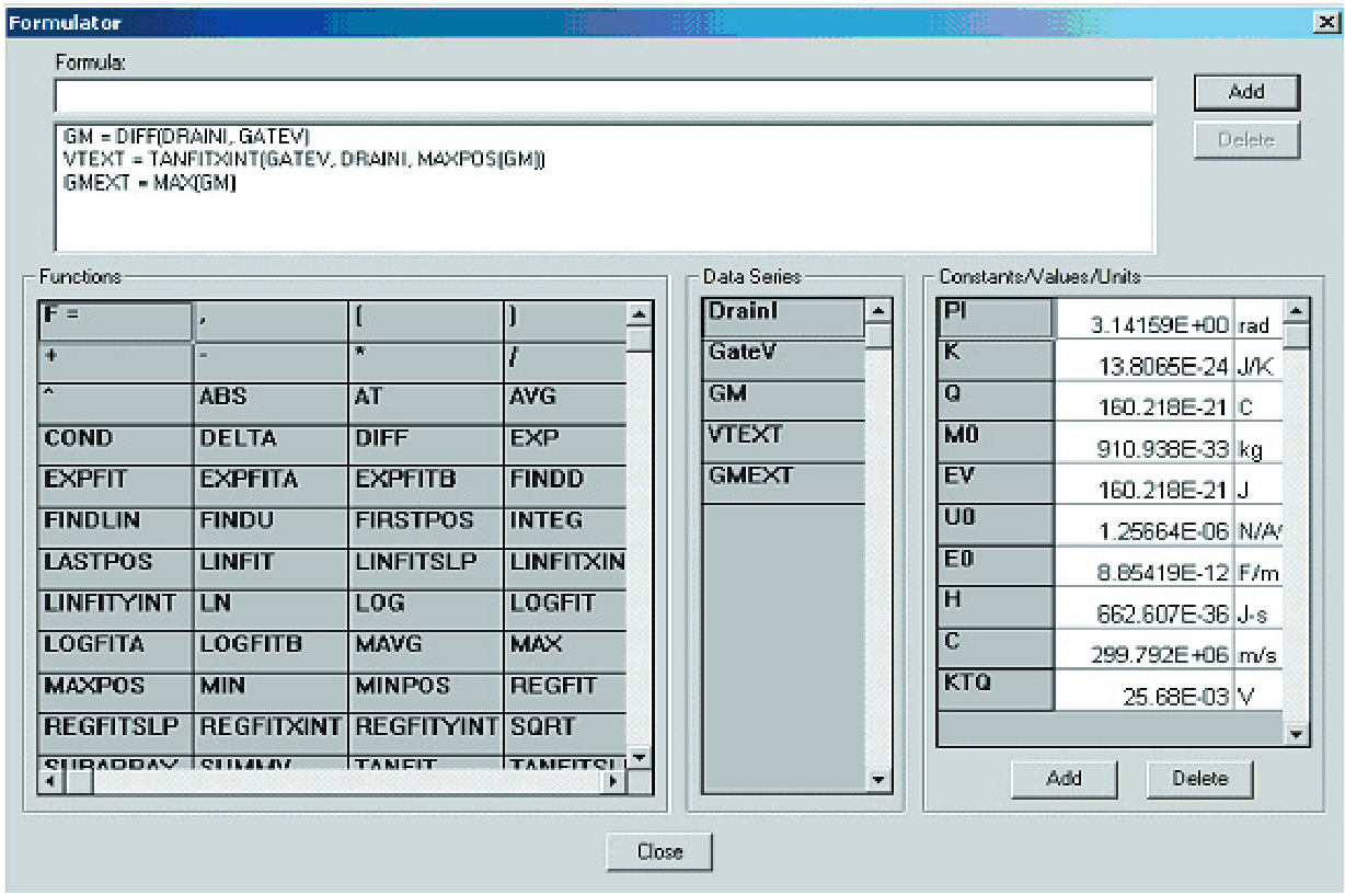 Model 4200-SCS’s Formulator Tool interface
