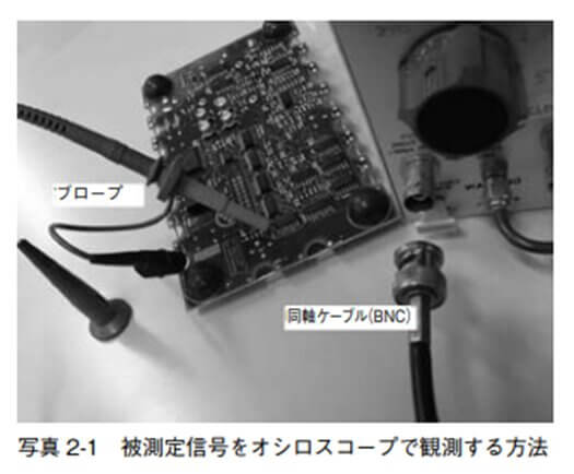 写真 2-1 被測定信号をオシロスコープで観測する方法