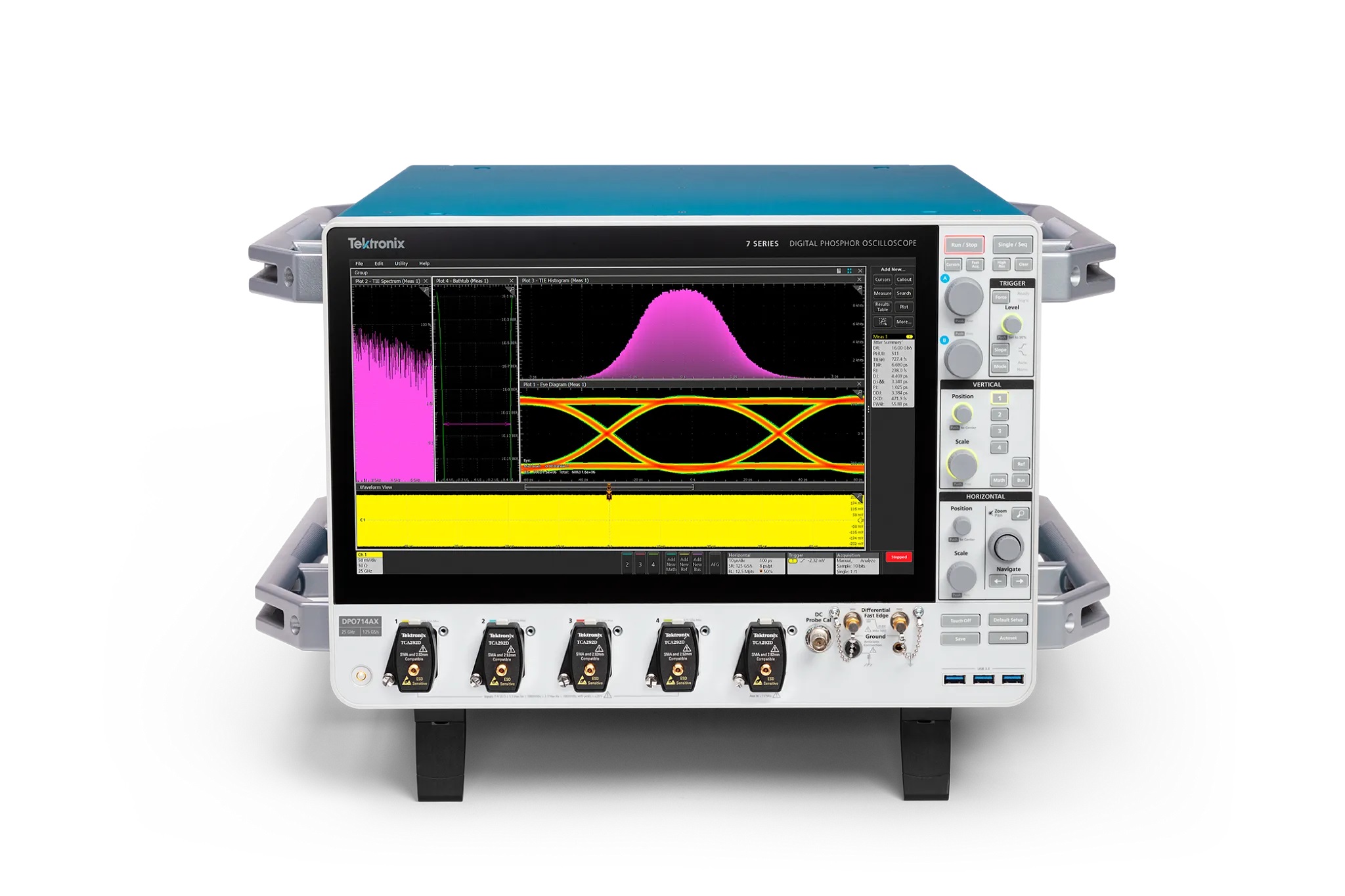 Tektronix's 7 Series oscilloscope with large display, scalable bandwidth, and low-noise captures complex signals with speed and clarity. 