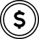 Circle icon with dollar sign symbol in the center with text Cost savings
