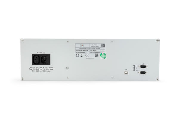 Rear panel of EA-BIM 20005 including line power inlet, USB device port, and CAN bus connections​