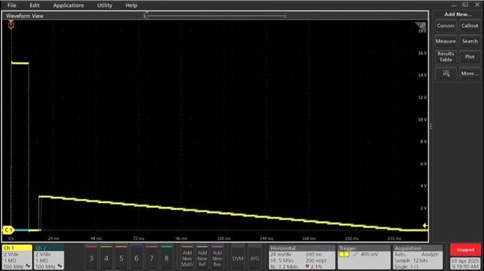 Screenshot of oscilloscope capture of sic-mosfet-vth-vgvdsweep-smu test.