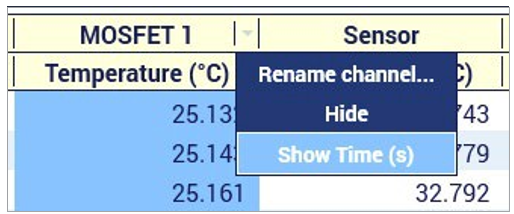 A screenshot of the KickStart Software Table tab with the column settings expanded.