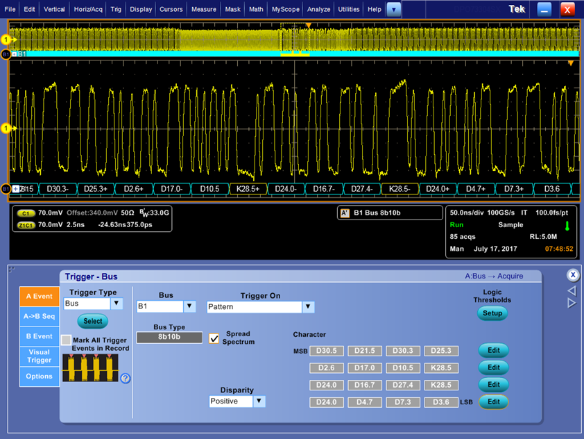 Specify and trigger on patterns up to 16 characters (160 bits) img4_5