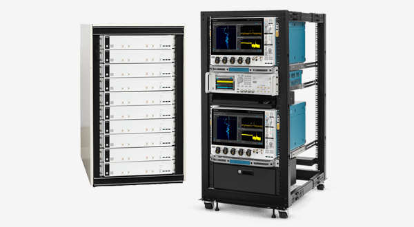 Side-by-side image of the Tektronix 7 Series DPO oscilloscope showing a PDV measurement on the screen and the6 Series low profile digitizers in a rack mount configuration.