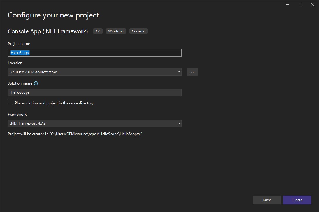 Enter the project’s name into the wizard. You can also change the location of the project here. 