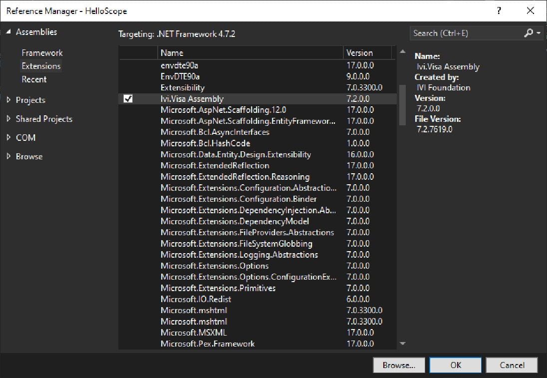 Add a reference to Ivi.Visa Assembly. 