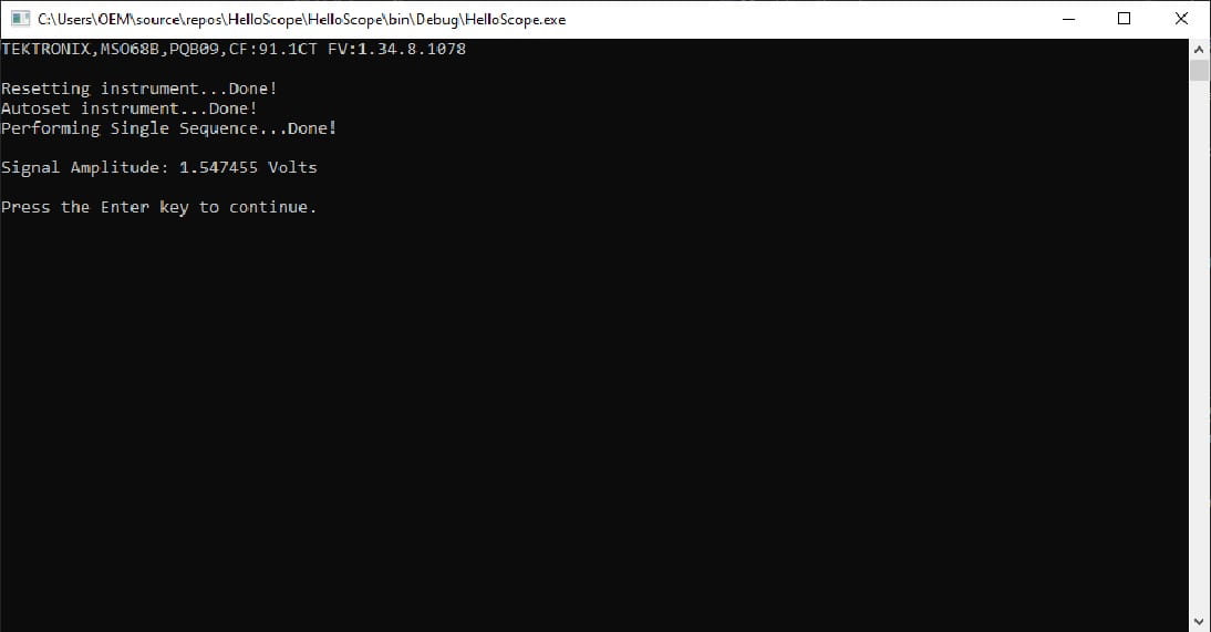 The output from our longer HelloScope example. 