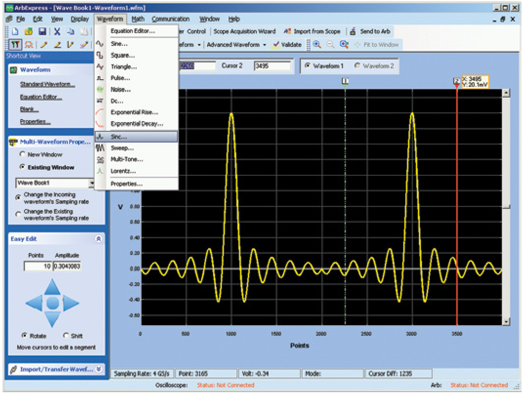 Conveniently creating and editing arbitrary waveforms with ArbExpress for PCs.