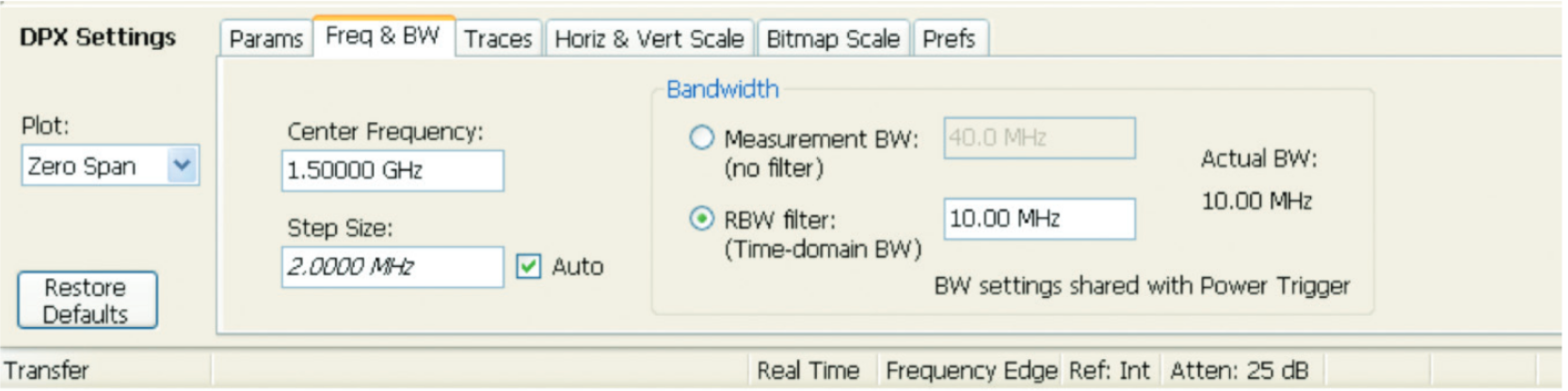 DPX Time-Domain displays allow a time-domain RBW filter